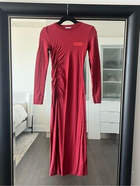 Ganni Long Sleeve Burgundy Maxi Dress